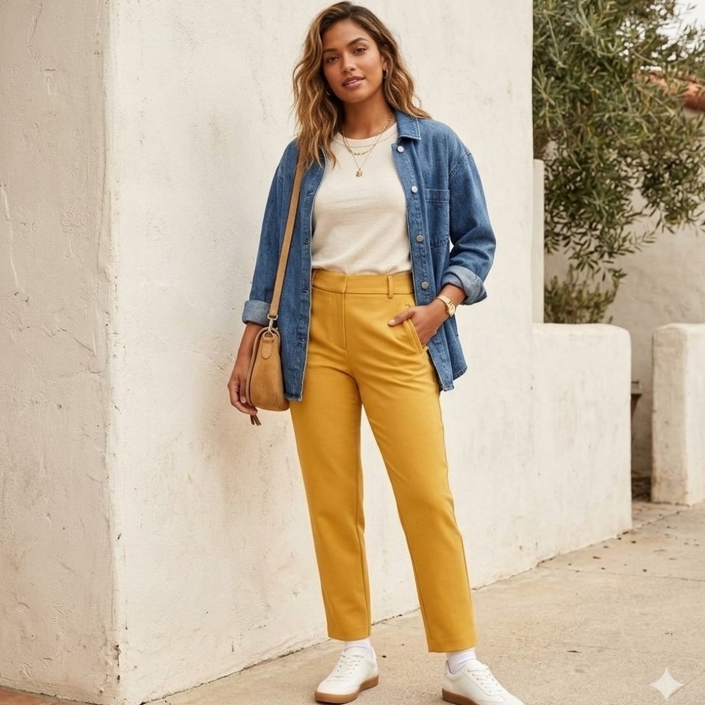 Dalia Women's Mustard Ankle Pants Executive, Girl Boss Business/Work